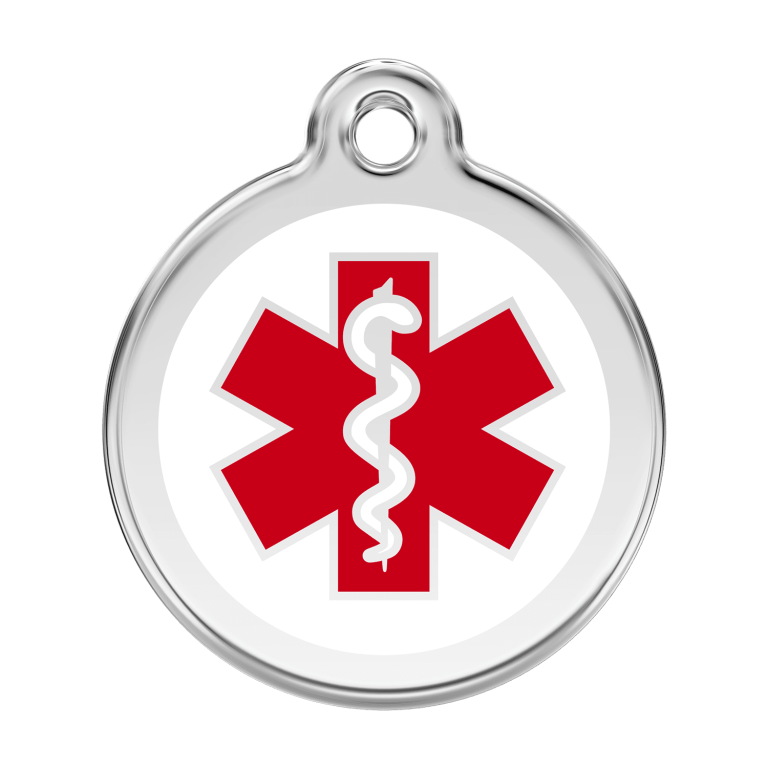 Vue avant - Médaille personnalisée pour chien - Red Dingo - Émail et acier inoxydable - Blanc - Größe L