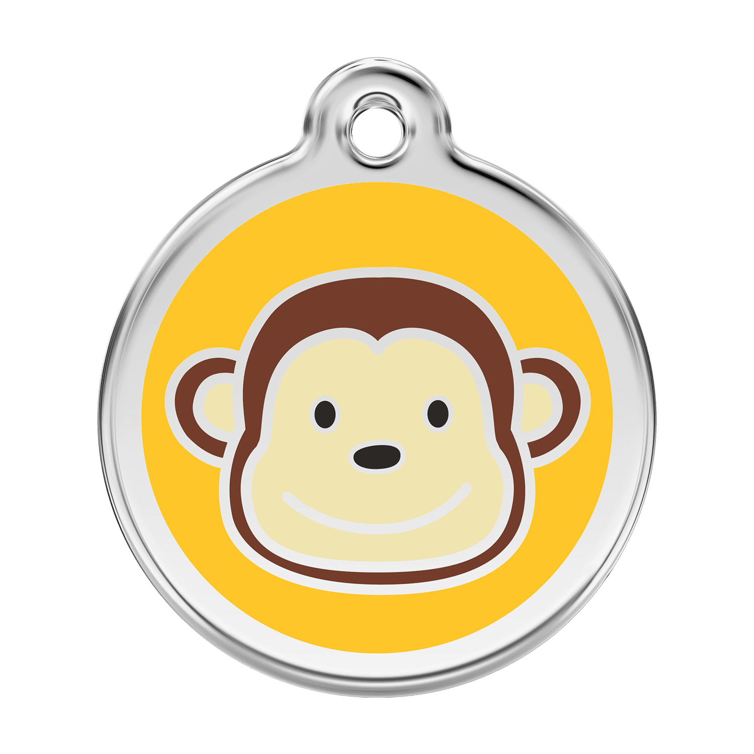 Vue avant - Médaille personnalisée pour chien - Red Dingo Émail et acier inoxydable - Motif singe jaune - Größe L
