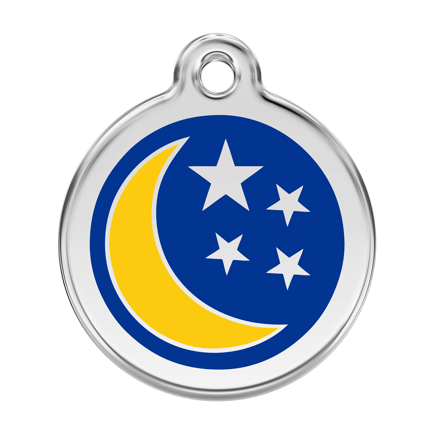 Vue avant - Médaille personnalisée pour chien Red Dingo Émail et acier inoxydable Lune et étoiles Bleu foncé - Größe L