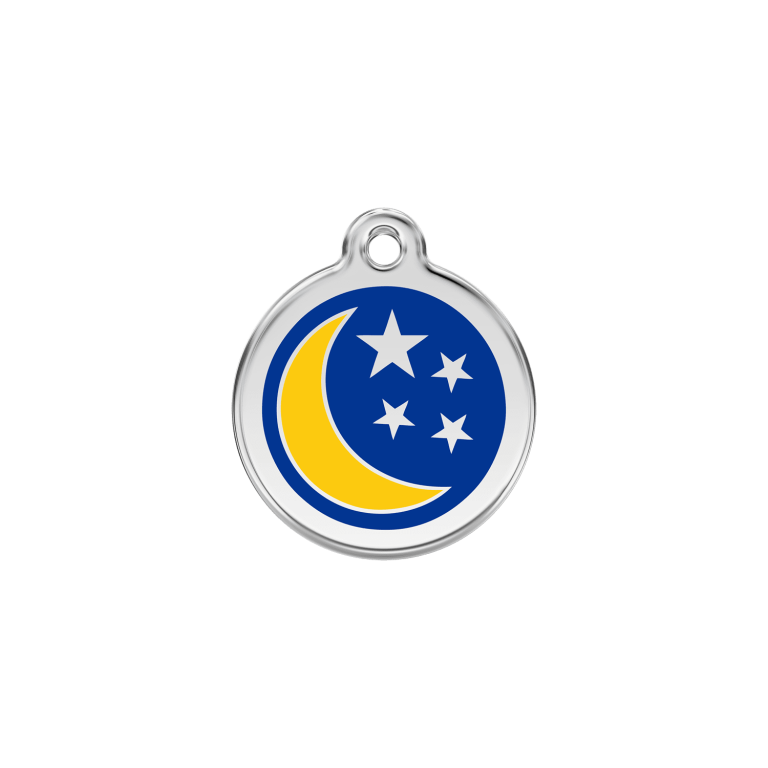 Vue avant - Médaille personnalisée pour chien/chat Red Dingo Émail/Acier inoxydable Lune et étoiles Bleu foncé - Größe S
