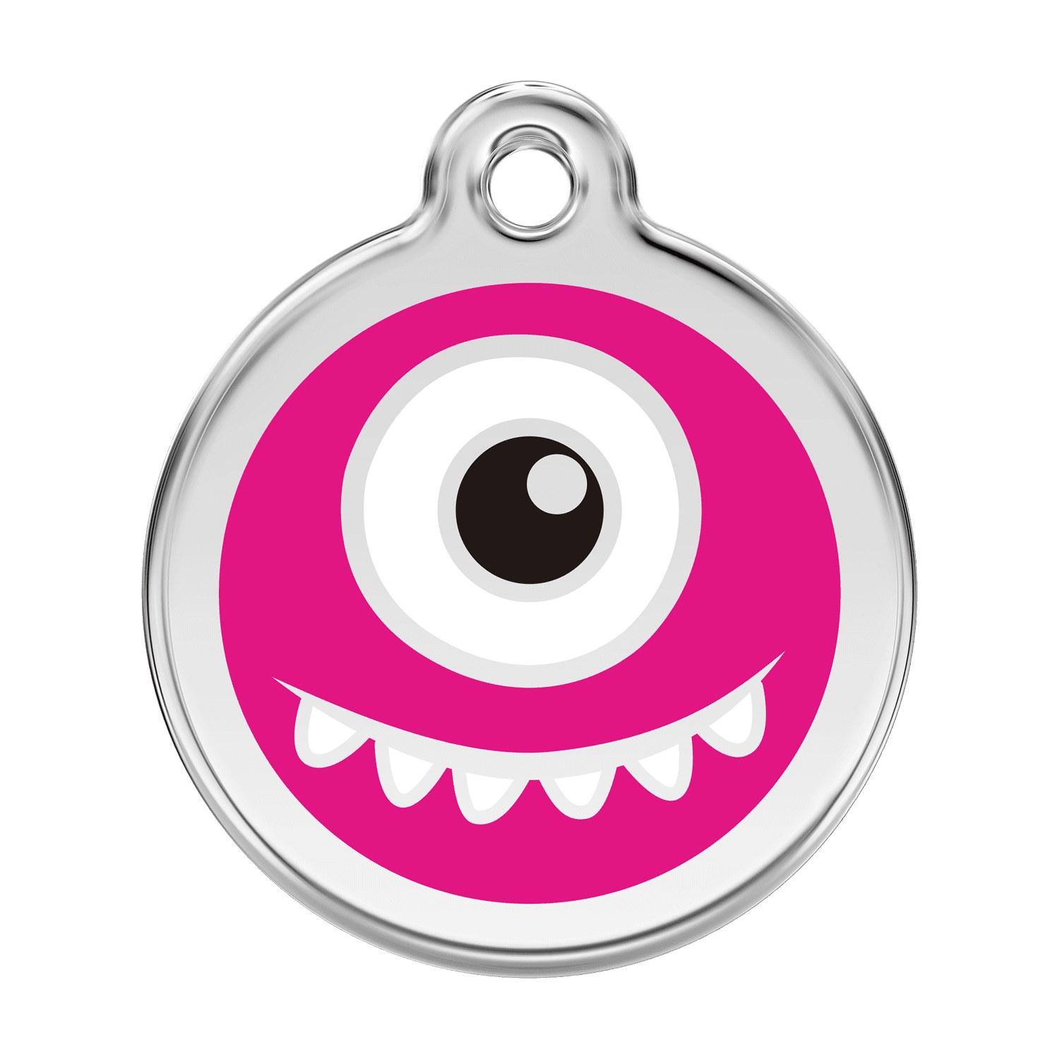 Vue avant - Médaille personnalisée pour chien Red Dingo Émail et acier inoxydable motif Monstre - Rose vif - Größe L