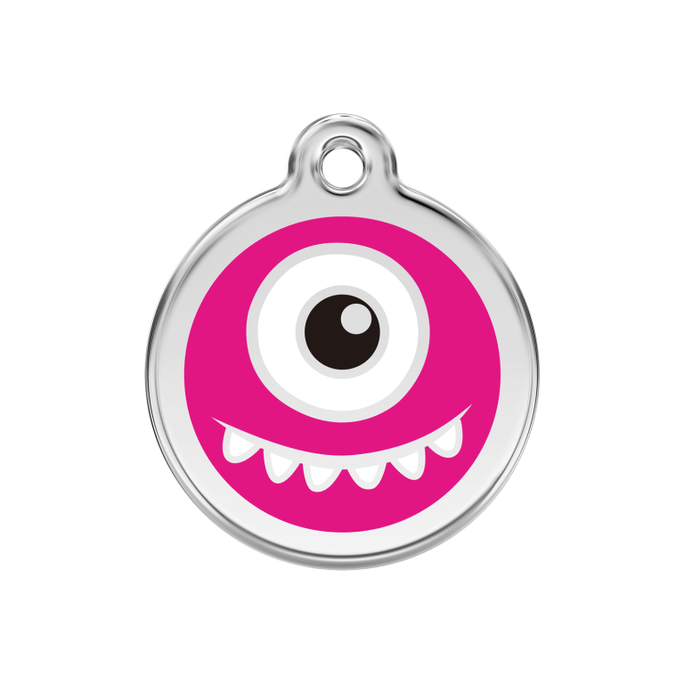 Vue avant - Médaille personnalisée pour chien Red Dingo Émail et acier inoxydable Monstre Rose vif - Größe M