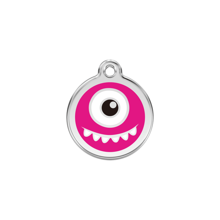 Vue avant - Médaille personnalisable pour chat ou petit chien Red Dingo Émail et acier inoxydable Rose vif 20.00mm