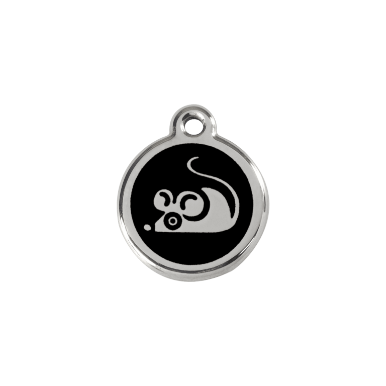 Vue avant - Médaille personnalisée Red Dingo Émail et acier inoxydable - Motif souris - Noir - Größe S