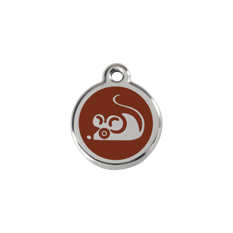 Vue avant - Médaille personnalisable pour chat Red Dingo Émail et acier inoxydable - Motif Souris Brun - Größe S