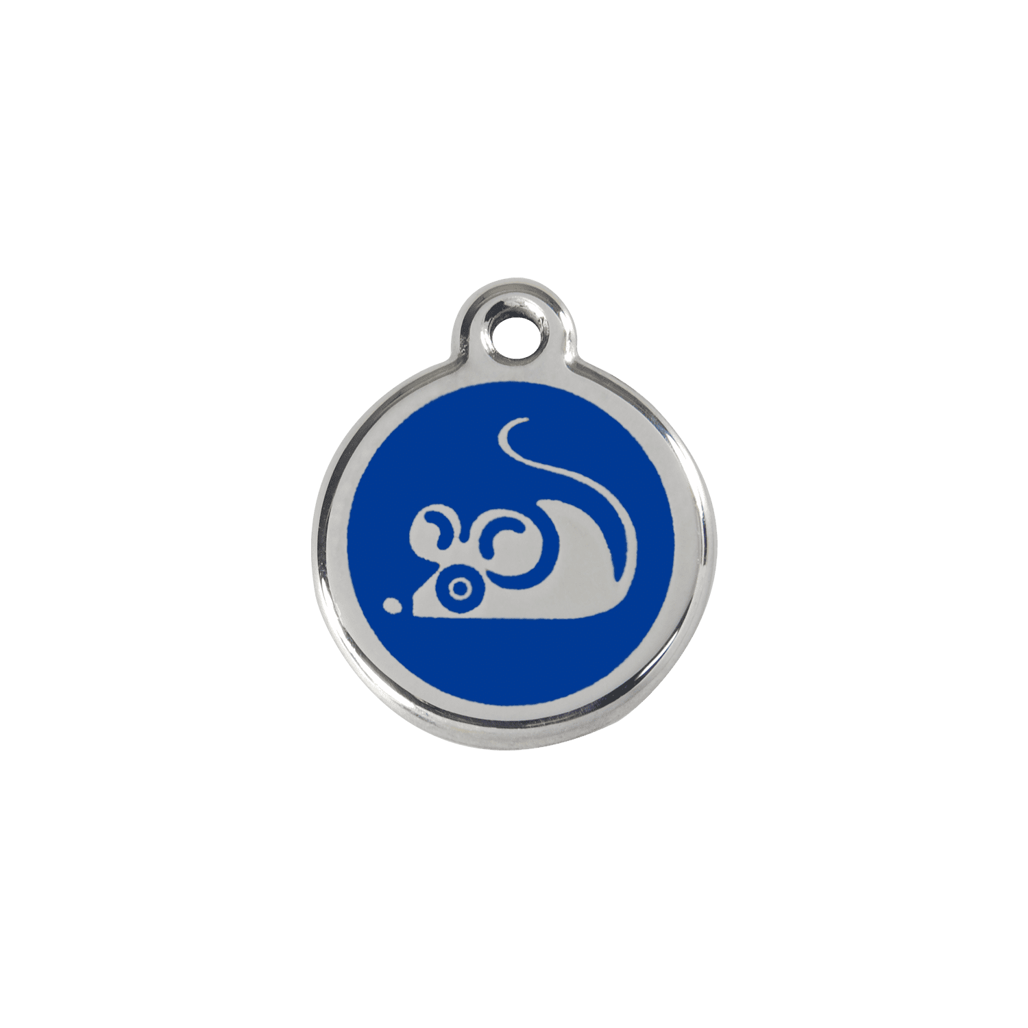 Vue avant - Médaille personnalisée pour chat ou petit chien - Red Dingo - Émail et acier inoxydable - Souris bleue - Größe S