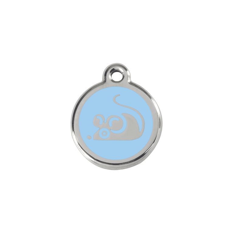 Vue avant - Médaille personnalisée Red Dingo Émail et acier inoxydable - Motif Souris - Bleu clair - Größe S