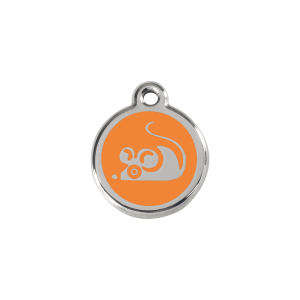 Katzenmarke Maus aus Emaille und Edelstahl, Größe S, Orange