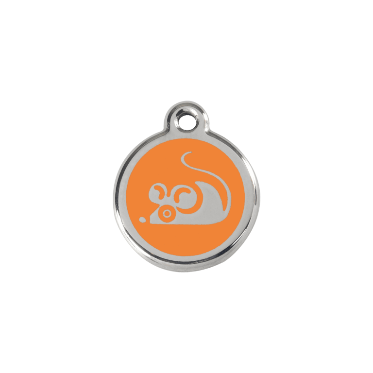 Vue avant - Médaille personnalisée pour chat en émail et acier inoxydable - Souris orange - Red Dingo