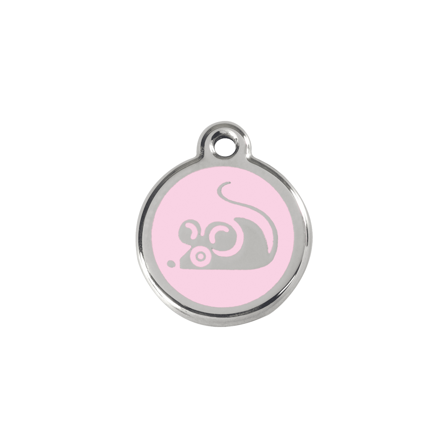 Vue avant - Médaille personnalisée en émail et acier inoxydable pour chat - Red Dingo - Motif souris rose - Größe S