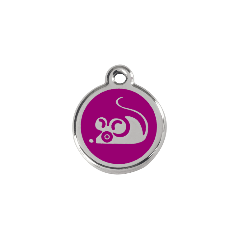 Vue avant - Médaille personnalisée en émail et acier inoxydable pour chat - Red Dingo - Motif souris violet - Größe S