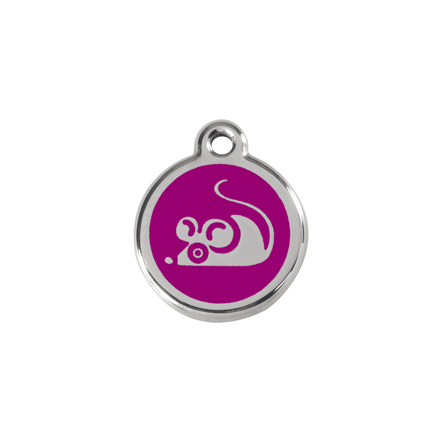 Vue avant - Médaille personnalisée en émail et acier inoxydable pour chat - Red Dingo - Motif souris violet - Größe S