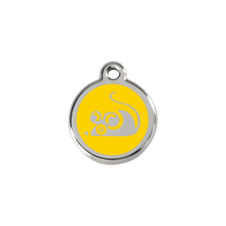 Vue avant - "Médaille personnalisée pour chat en émail et acier inoxydable jaune - Red Dingo 01-MS-YE-SM"