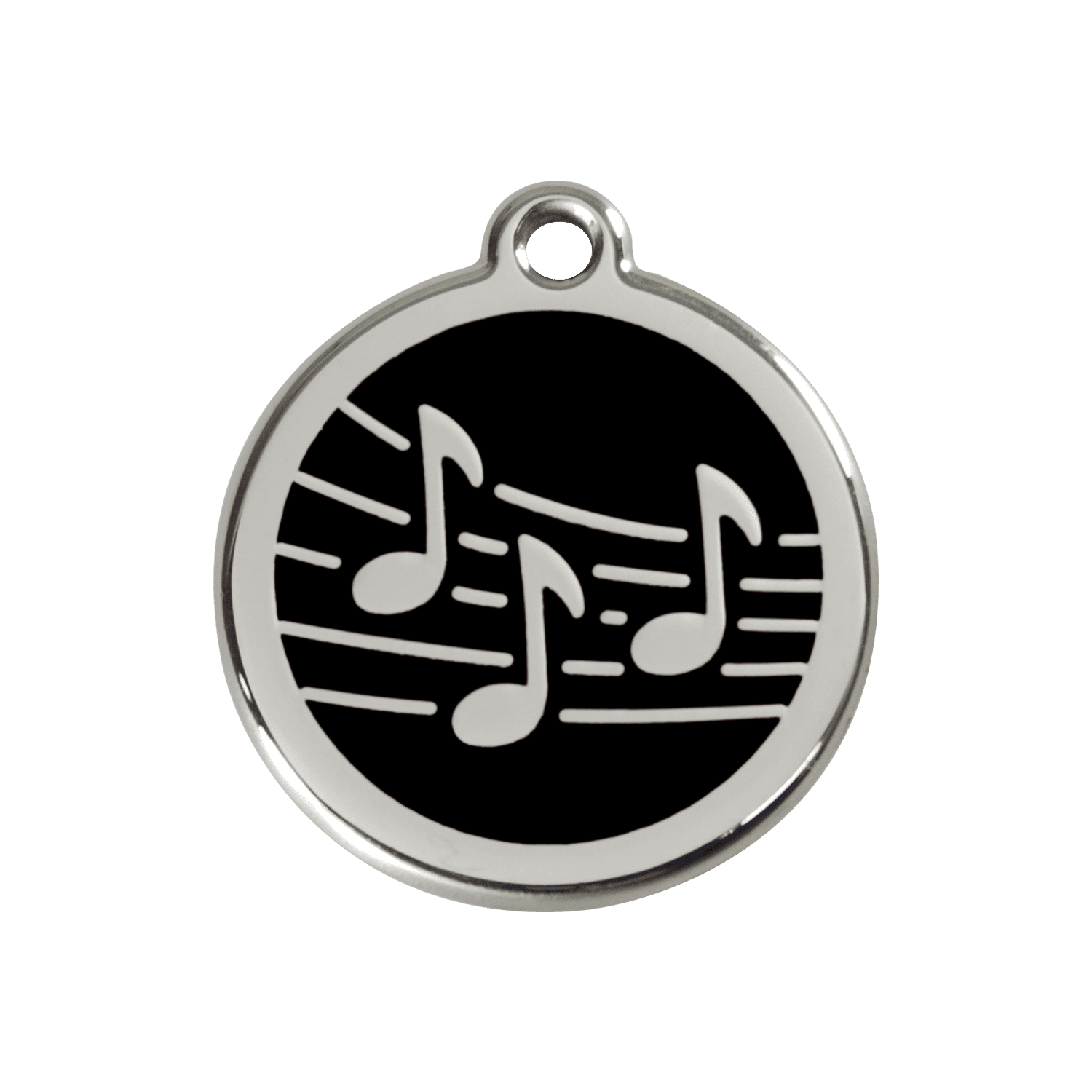 Vue avant - Médaille personnalisée pour chien ou chat Red Dingo Émail et acier inoxydable - Motif Musique - Noir - Größe M