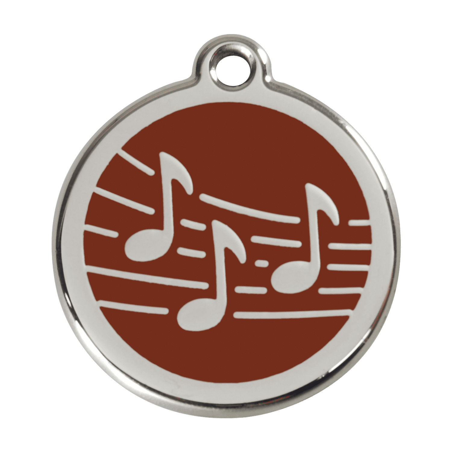 Vue avant - Médaille personnalisée pour chien Red Dingo Émail et acier inoxydable - Motif Musique - Brun - Größe L