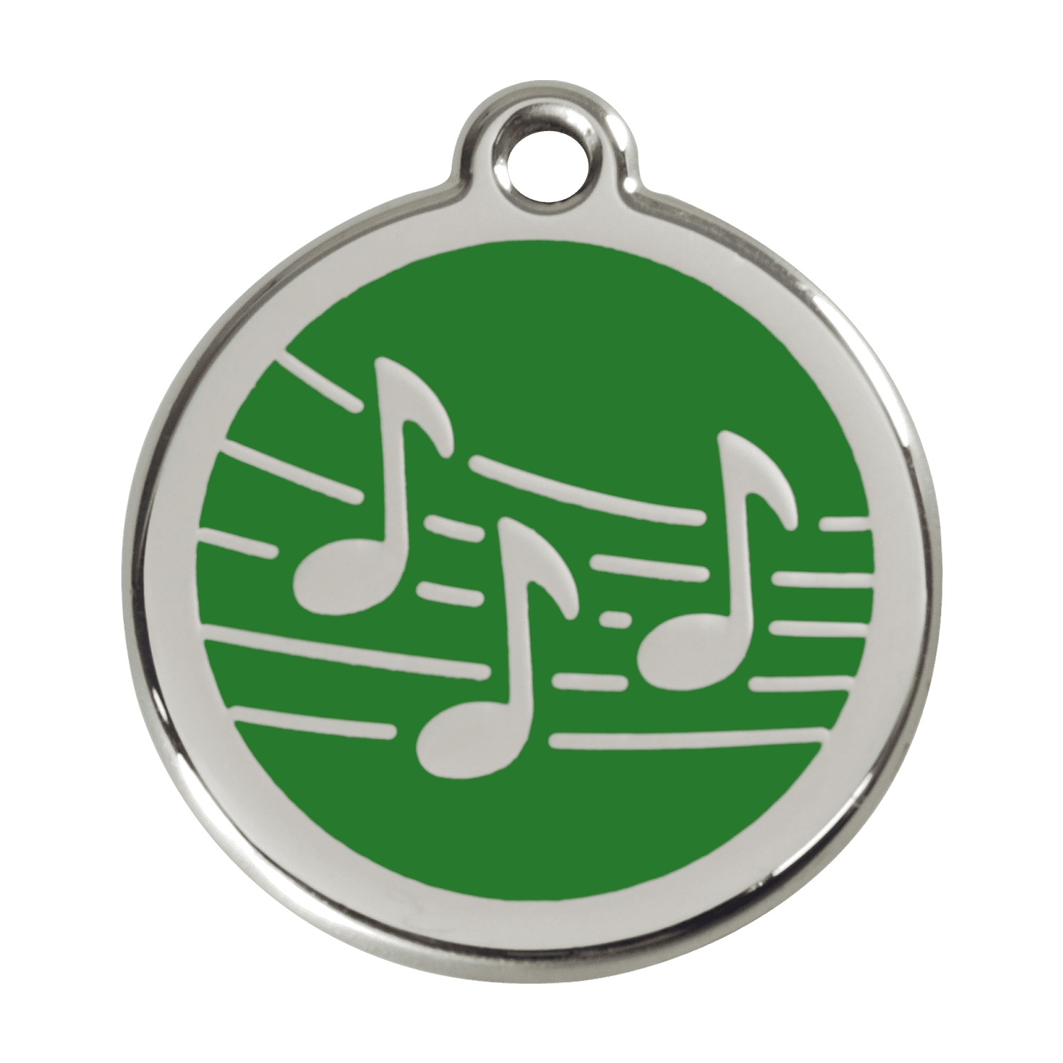 Vue avant - Médaille personnalisée pour chien - Red Dingo Émail et acier inoxydable - Motif Musique - Vert - Größe L