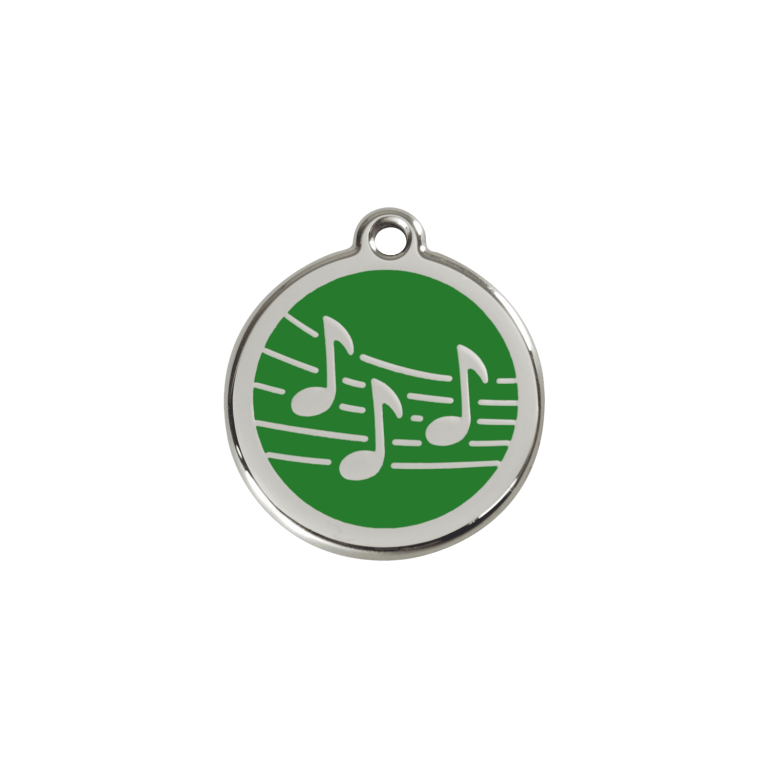 Vue avant - Médaille personnalisée pour chien/chat Red Dingo Émail et acier inoxydable - Motif Musique - Vert - Größe S