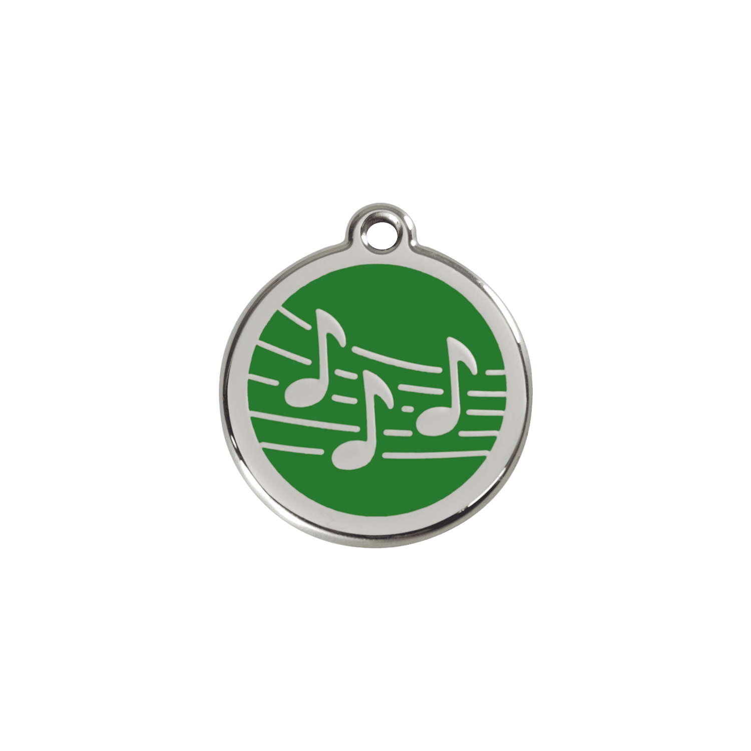 Vue avant - Médaille personnalisée pour chien/chat Red Dingo Émail et acier inoxydable - Motif Musique - Vert - Größe S