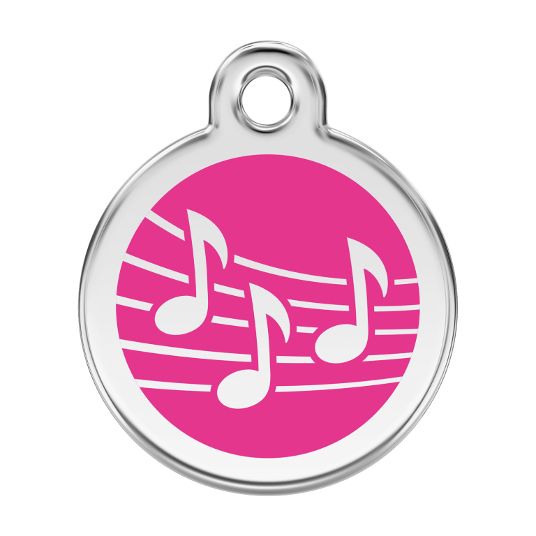Vue avant - Médaille personnalisée pour chien Red Dingo Émail et acier inoxydable Musique Rose vif - Größe L