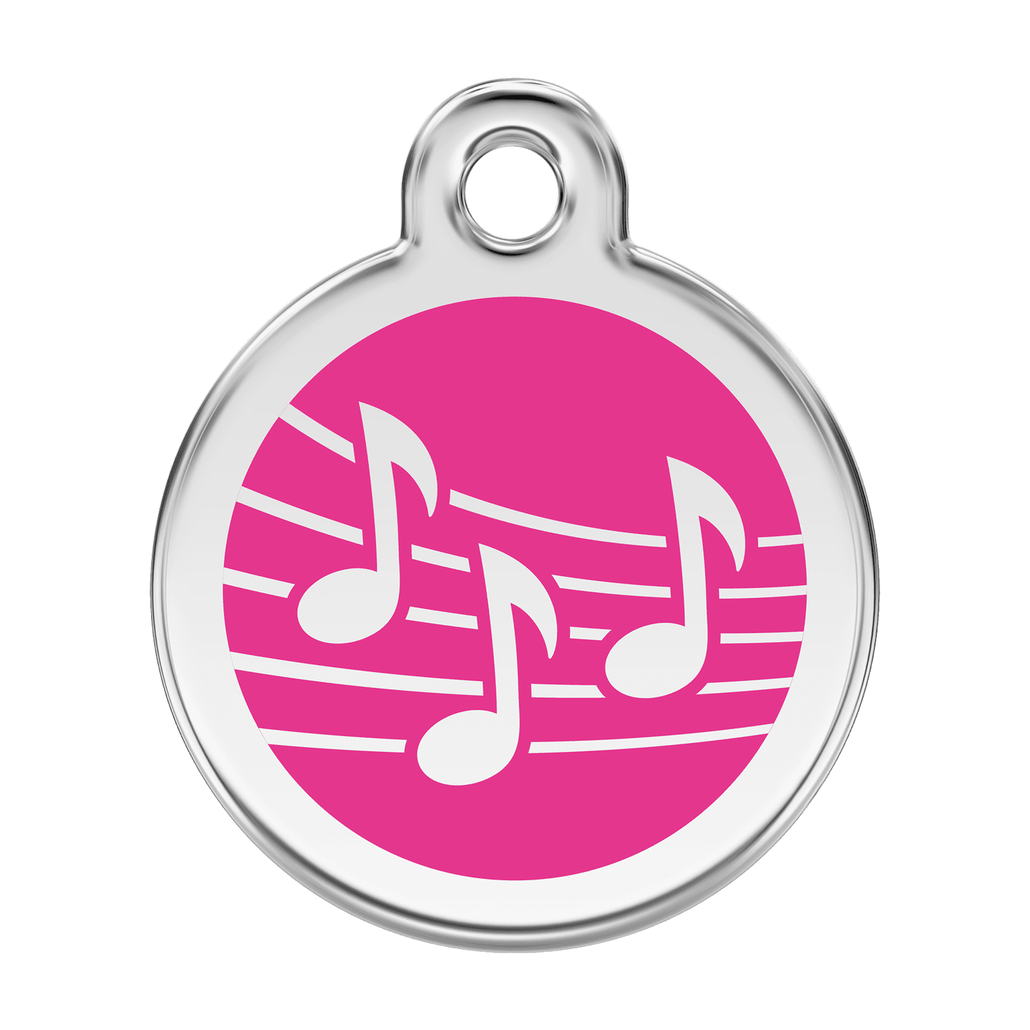 Vue avant - Médaille personnalisée pour chien Red Dingo Émail et acier inoxydable Musique Rose vif - Größe L
