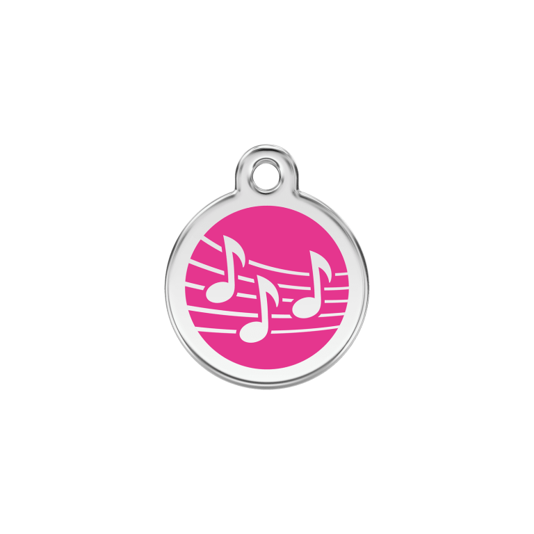 Vue avant - Médaille personnalisée pour chat en émail et acier inoxydable - Red Dingo - Motif musique - Rose vif - Größe S