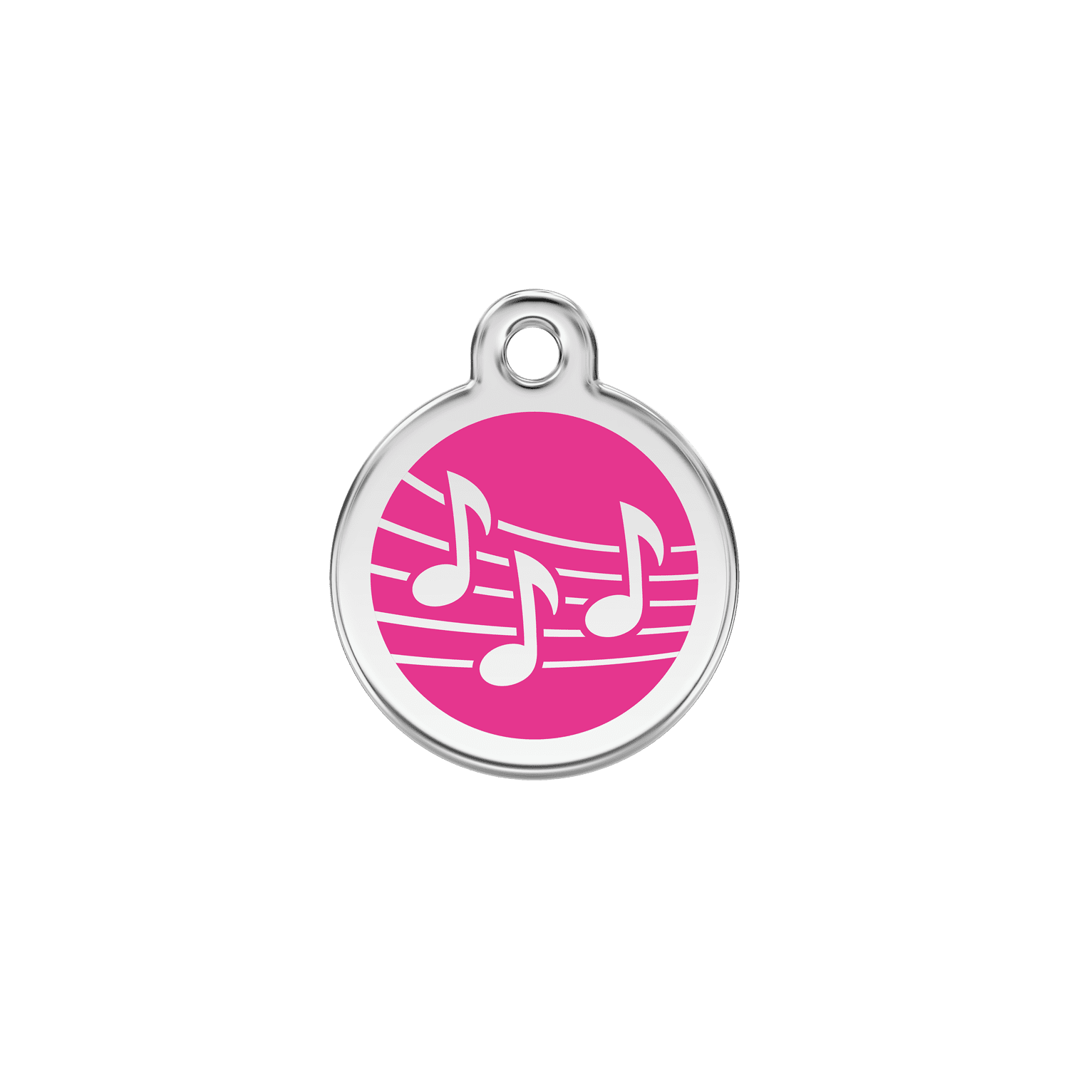 Vue avant - Médaille personnalisée pour chat en émail et acier inoxydable - Red Dingo - Motif musique - Rose vif - Größe S