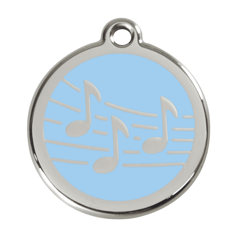 Vue avant - Médaille personnalisée pour chien Red Dingo Émail et acier inoxydable Musique Bleu clair - Größe L