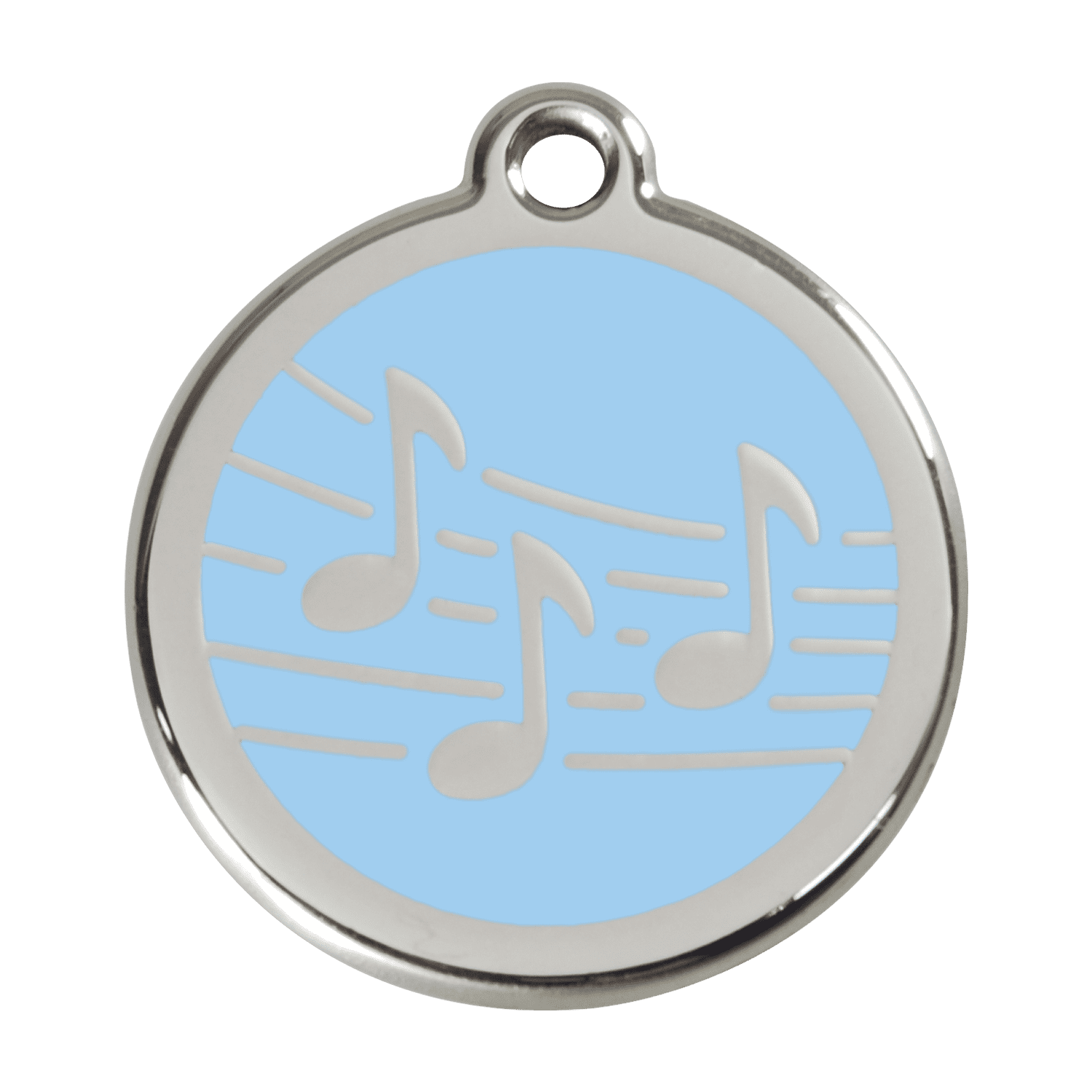 Vue avant - Médaille personnalisée pour chien Red Dingo Émail et acier inoxydable Musique Bleu clair - Größe L