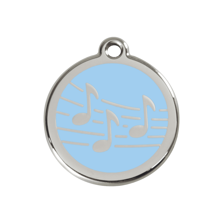Vue avant - Médaille personnalisée pour chien Red Dingo Émail et acier inoxydable Musique Bleu clair 30.00mm