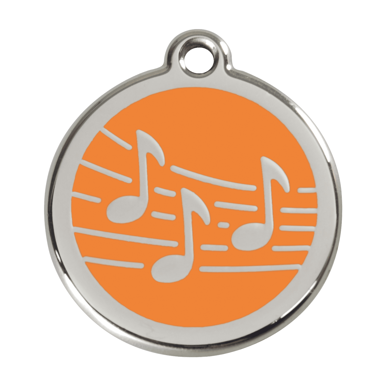 Vue avant - Médaille personnalisable pour chien Red Dingo Émail et acier inoxydable - Motif Musique - Orange - Größe L