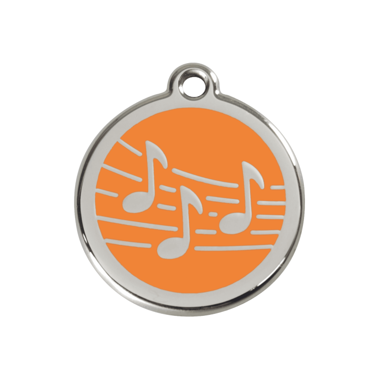 Vue avant - Médaille personnalisée pour chien Red Dingo Émail et acier inoxydable Musique Orange - Größe M