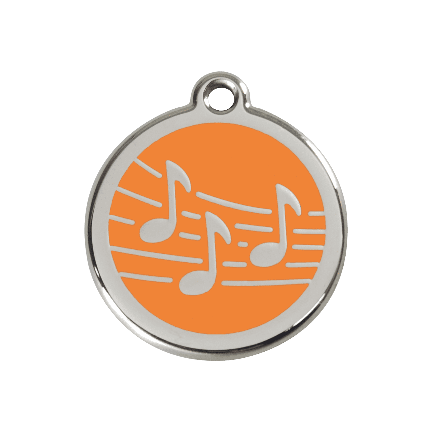 Vue avant - Médaille personnalisée pour chien Red Dingo Émail et acier inoxydable Musique Orange - Größe M