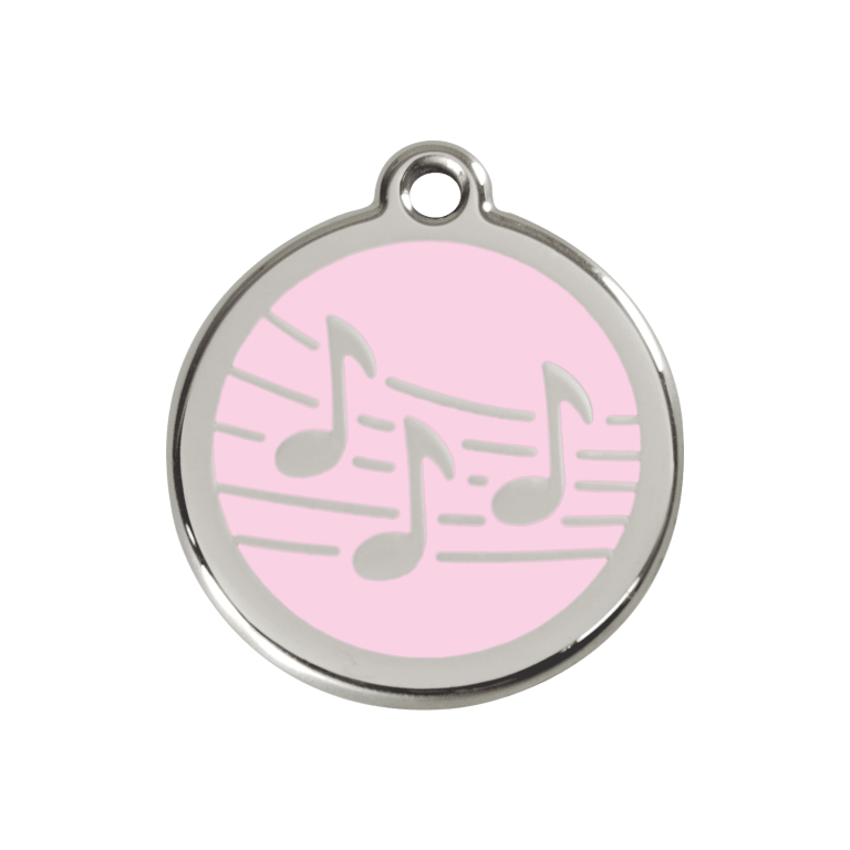 Vue avant - Médaille personnalisée pour chien ou chat Red Dingo Émail et acier inoxydable Musique Rose 30.00mm - 01-MU-PK-ME