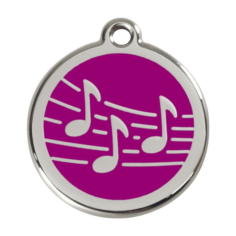 Vue avant - Médaille personnalisée pour chien Red Dingo Émail et acier inoxydable Musique Violet - Größe L