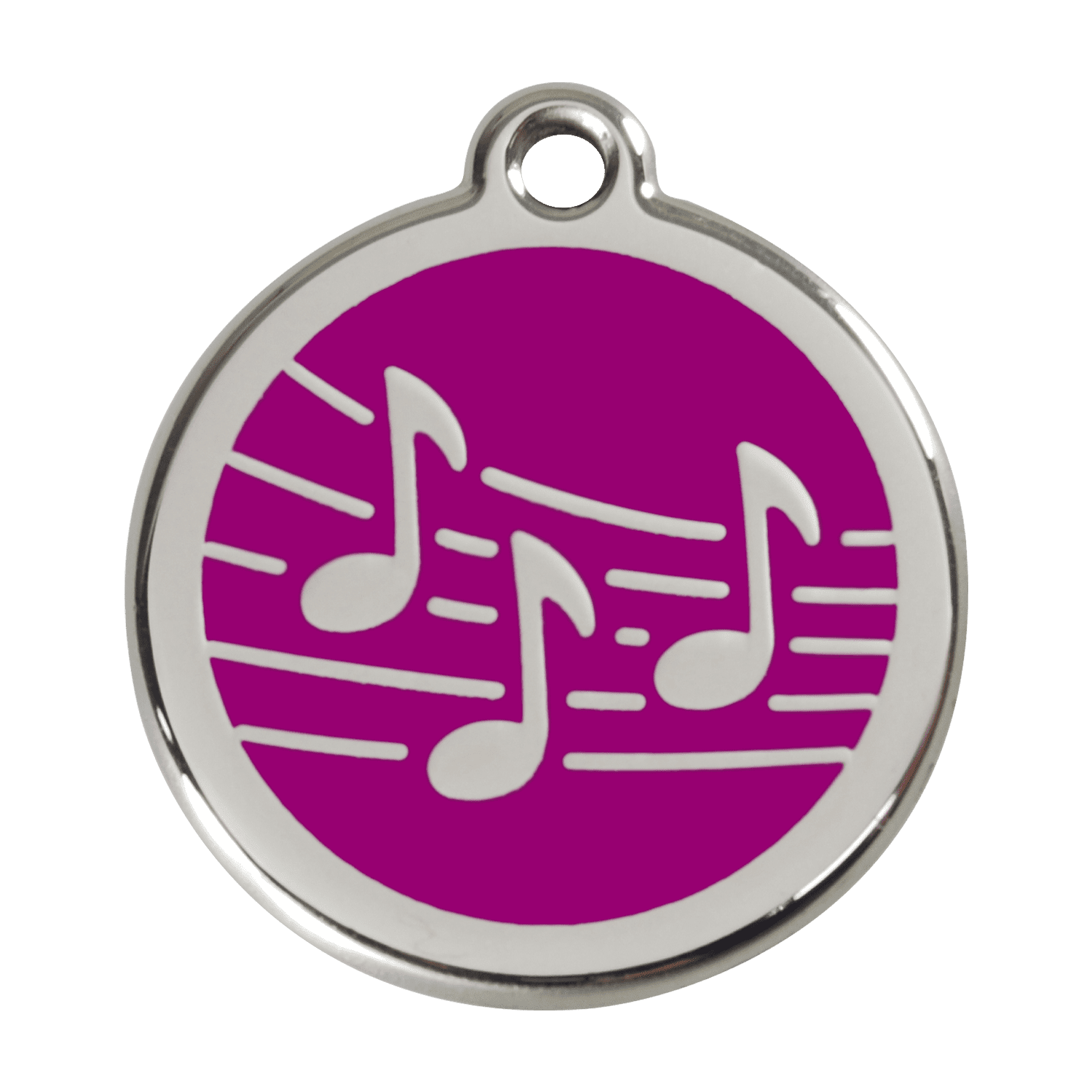 Vue avant - Médaille personnalisée pour chien Red Dingo Émail et acier inoxydable Musique Violet - Größe L