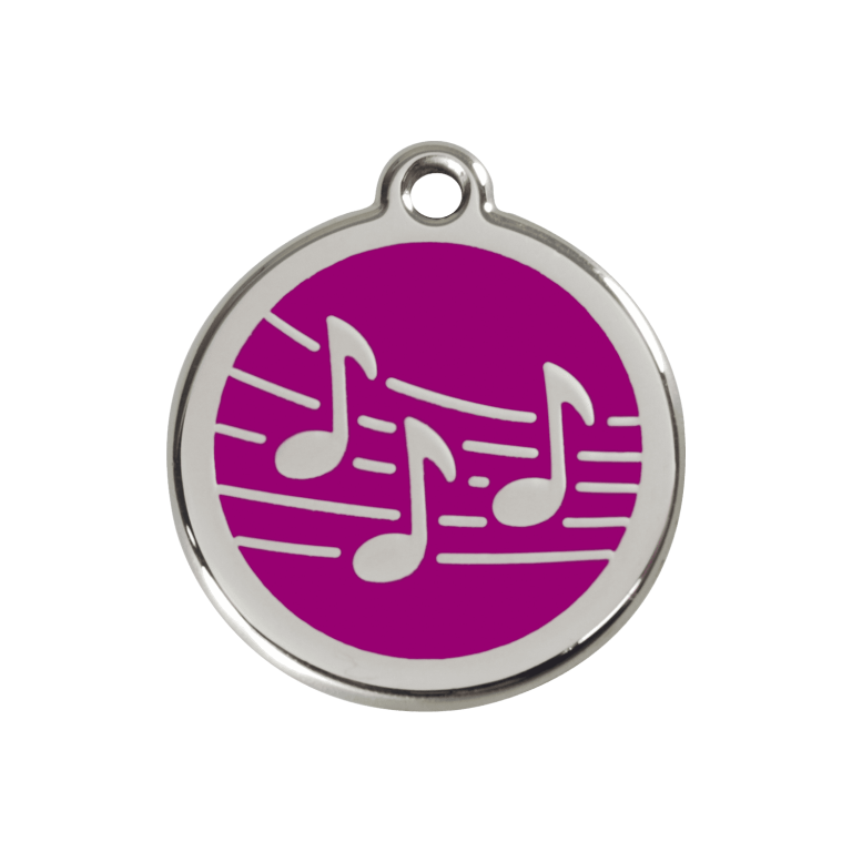 Vue avant - Médaille personnalisable pour chien ou chat Red Dingo Émail et acier inoxydable Musique Violet 30.00mm