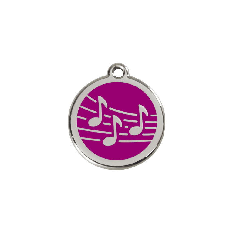 Vue avant - Médaille personnalisée pour chien/chat Red Dingo Émail/Acier inoxydable - Motif Musique - Violet - Größe S
