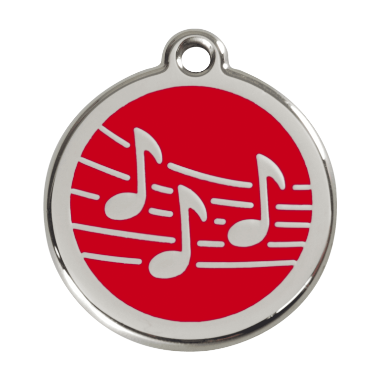 Vue avant - Médaille personnalisée pour chien Red Dingo Émail et acier inoxydable Musique Rouge - Größe L