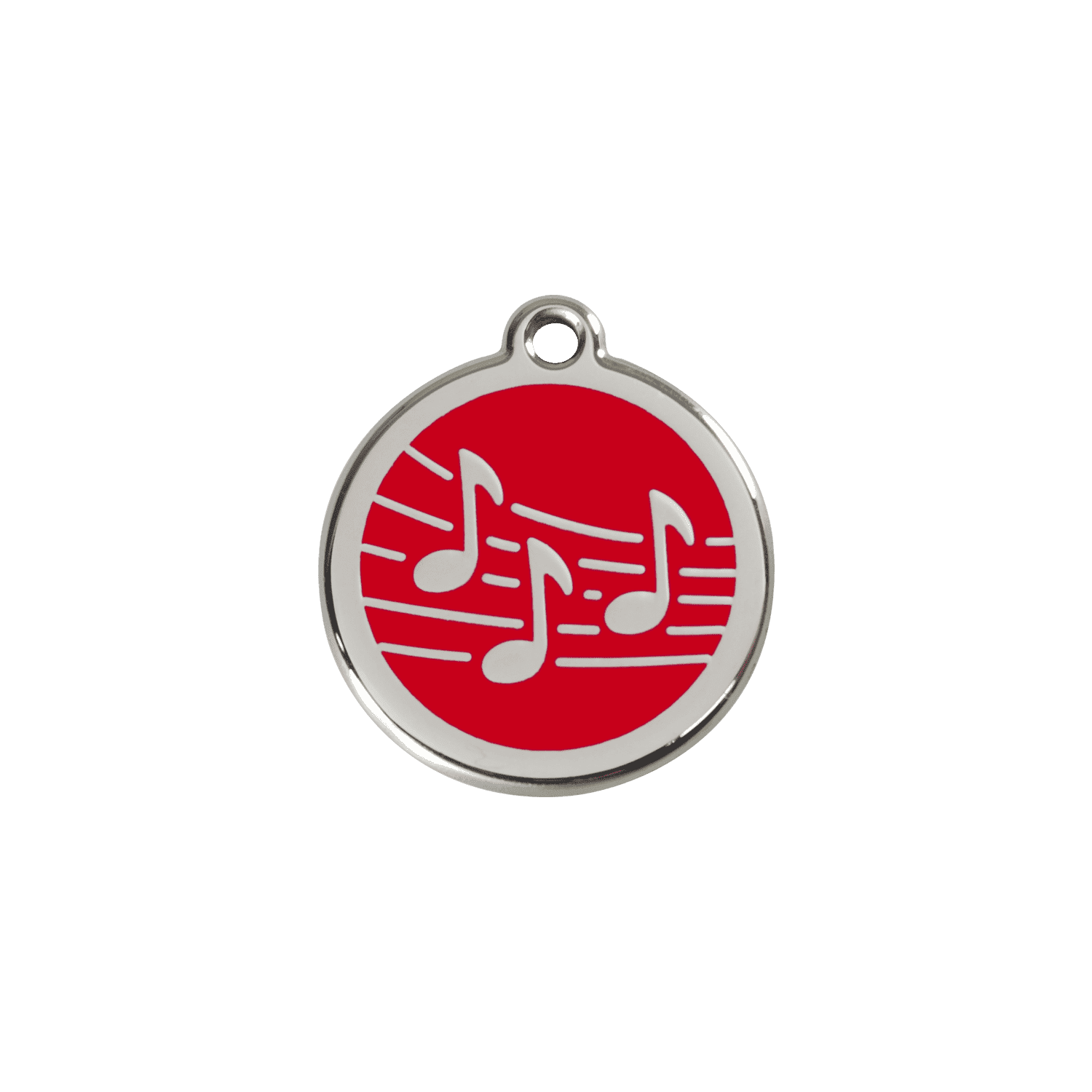 Vue avant - Médaille personnalisée pour chien/chat Red Dingo Émail et acier inoxydable - Motif Musique - Rouge - Größe S