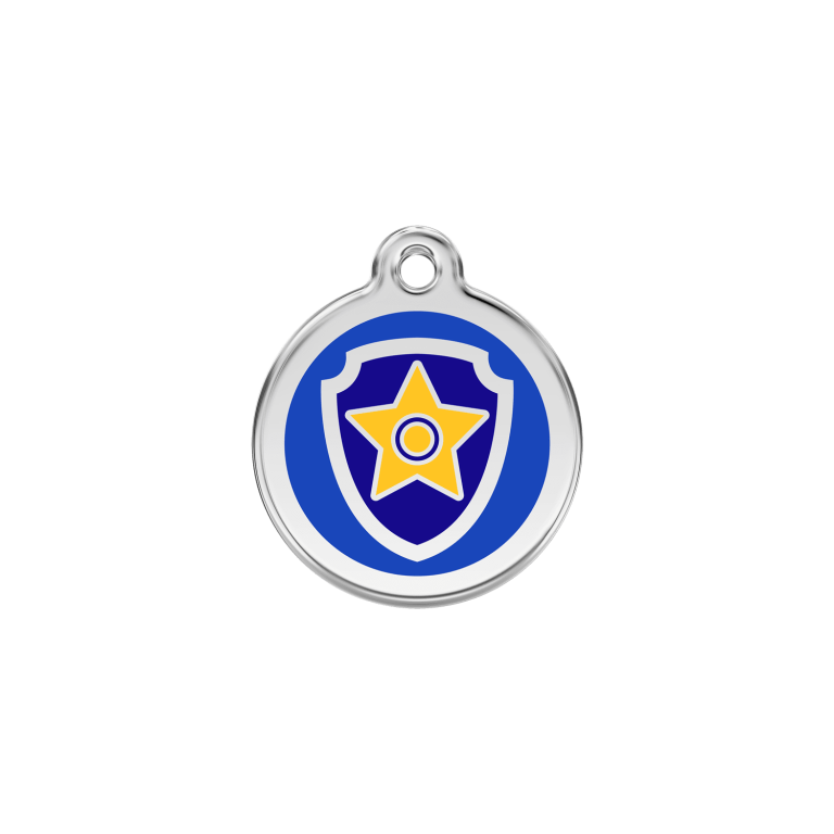 Vue avant - Médaille personnalisée pour chien/chat Red Dingo Émail/Acier inoxydable Nickelodeon Chase Bleu foncé - Größe S - 01-NC-DB-SM