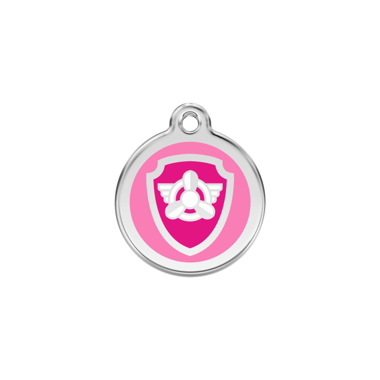 Vue avant - Médaille personnalisée pour chat en émail et acier inoxydable - Red Dingo Skye Rose 20.00mm