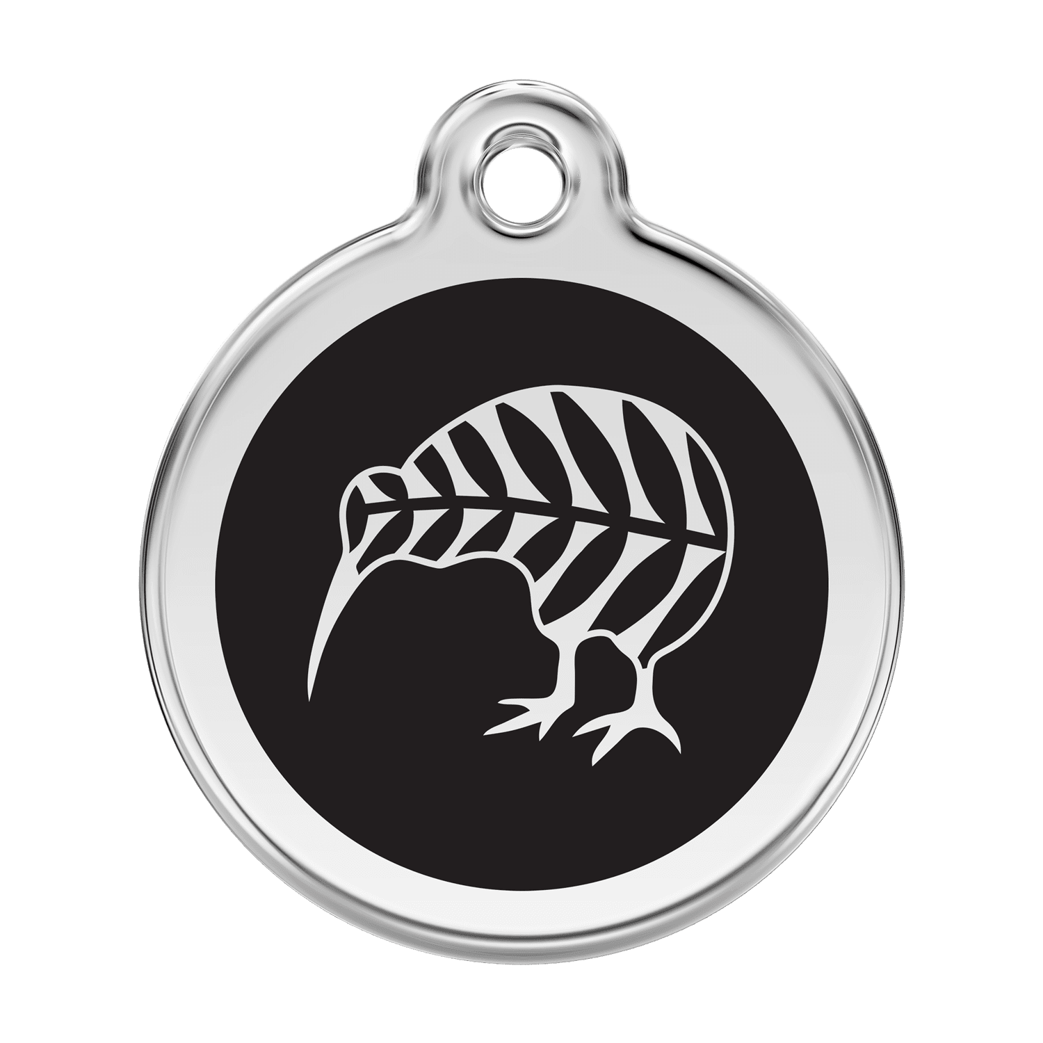 Vue avant - Médaille personnalisée Red Dingo Émail et acier inoxydable kiwi noir - Größe L pour chien