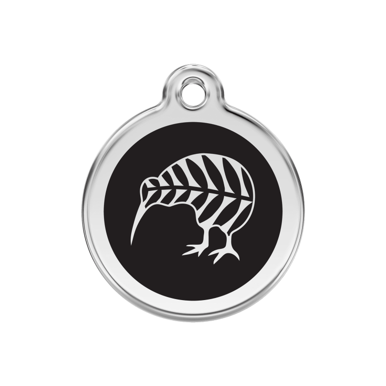 Vue avant - Médaille personnalisée pour chien Red Dingo Émail et acier inoxydable kiwi noir - Größe M