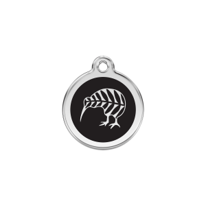 Katzenmarke Kiwi Schwarz S aus Emaille und Edelstahl