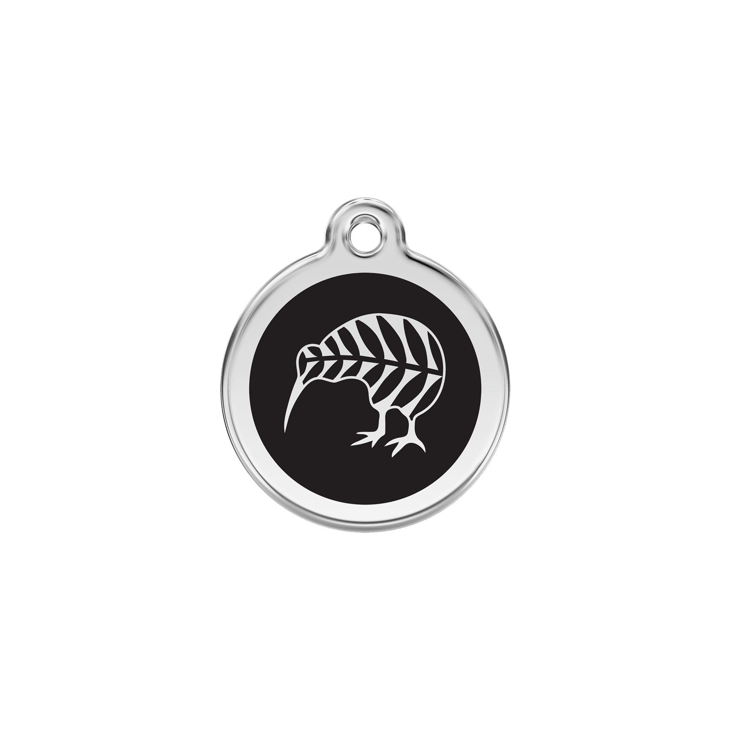 Vue avant - Médaille personnalisée pour chien/chat Red Dingo Émail et acier inoxydable - Motif kiwi - Noir - Größe S
