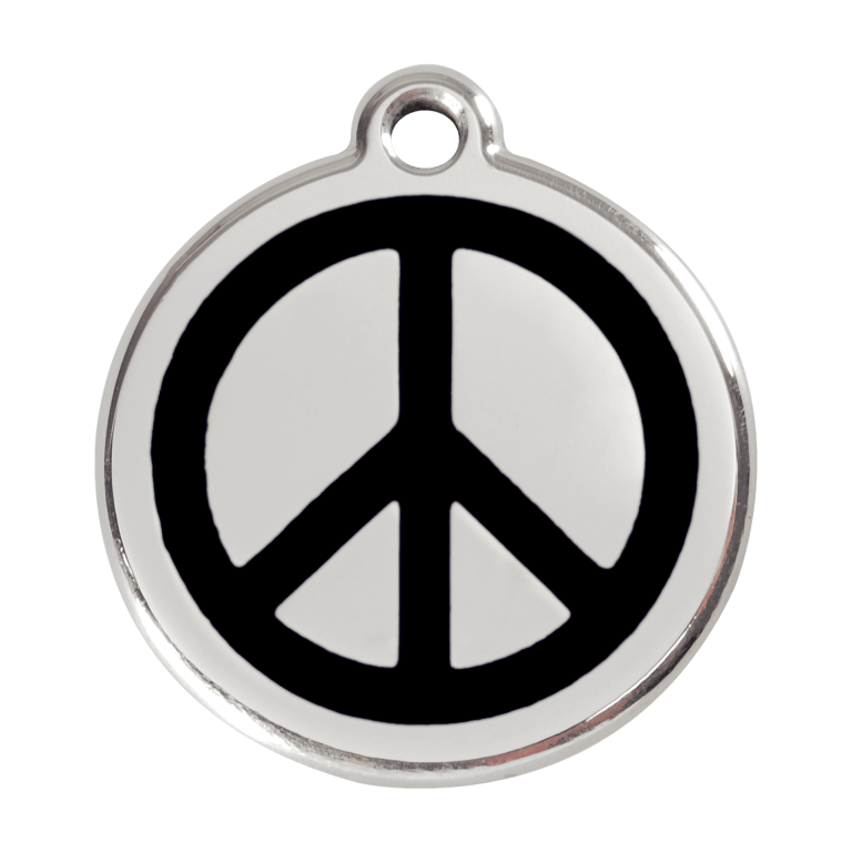 Vue avant - Médaille personnalisable pour chien ou chat - Red Dingo Émail et acier inoxydable - Motif Paix - Noir - Größe L