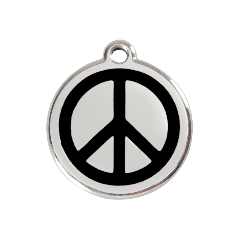 Vue avant - Médaille personnalisée pour chien Red Dingo Émail et acier inoxydable - Motif Paix - Noir - Größe M