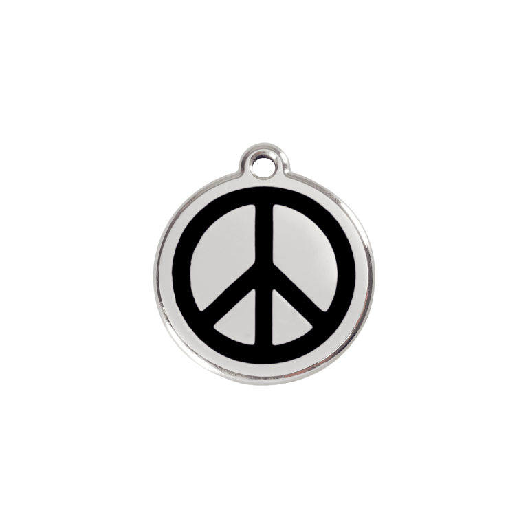 Vue avant - Médaille personnalisable en émail et acier inoxydable pour chat - Design Paix - Noir - Größe S - Red Dingo