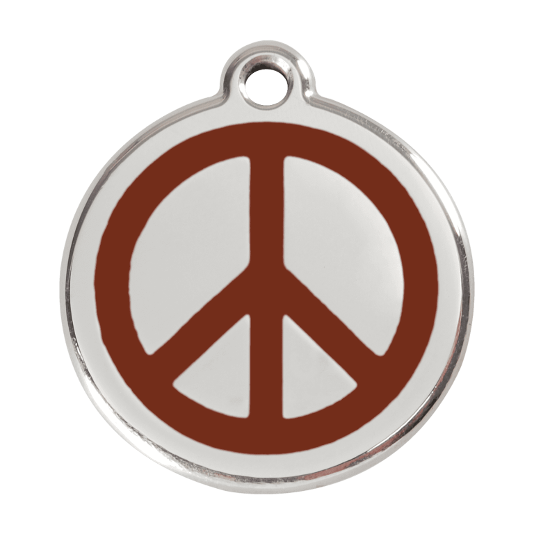 Vue avant - Médaille personnalisée pour chien Red Dingo Émail et acier inoxydable - Motif Paix - Brun - Größe L