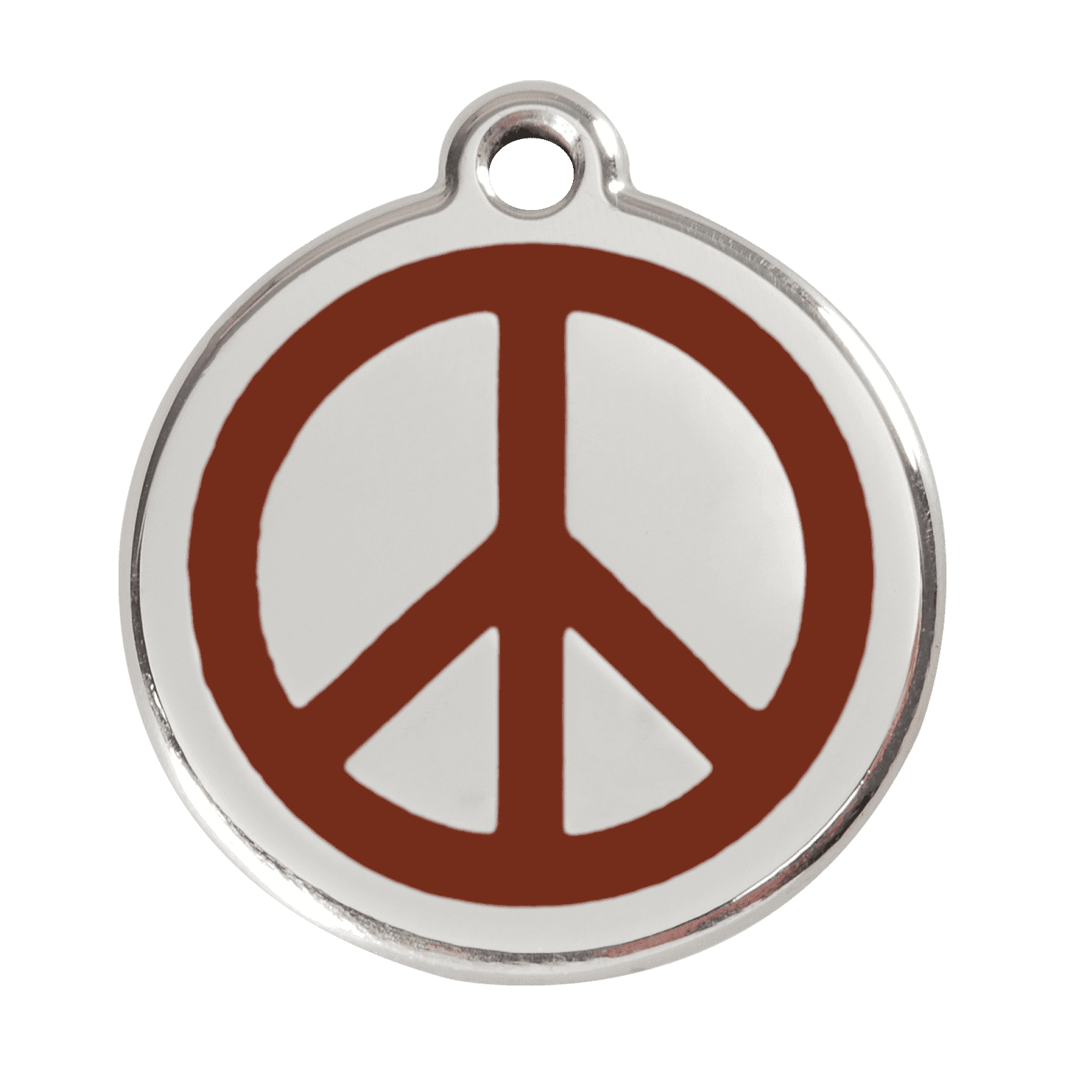 Vue avant - Médaille personnalisée pour chien Red Dingo Émail et acier inoxydable - Motif Paix - Brun - Größe L